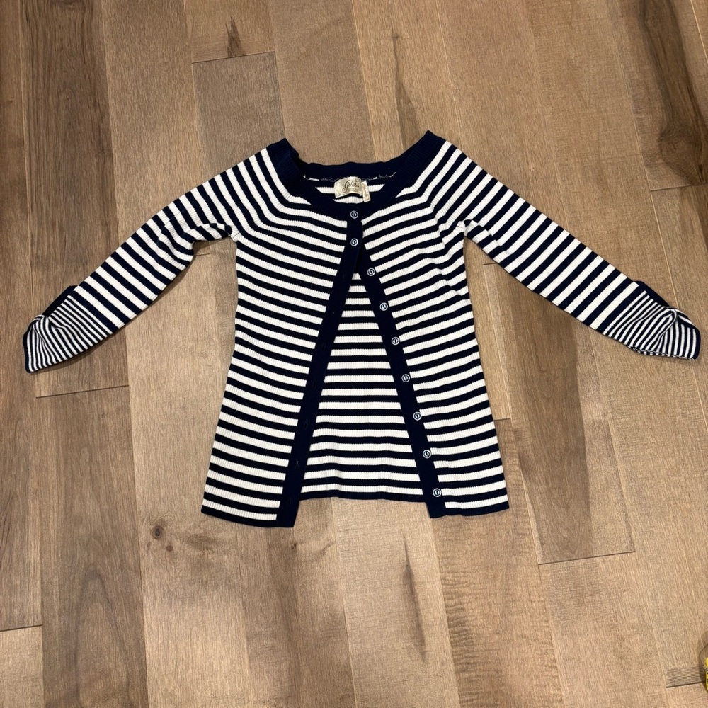 Guess Size Medium Navy And White Stripped Fitted Cardigan